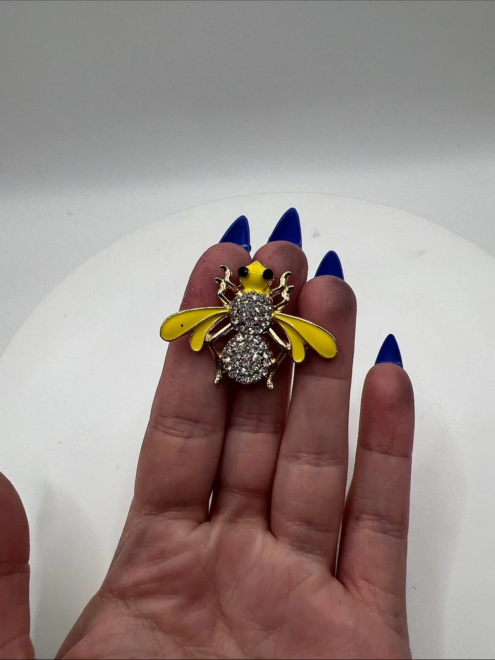 609. Yellow Enamel Bee Brooch with Crystal Accents